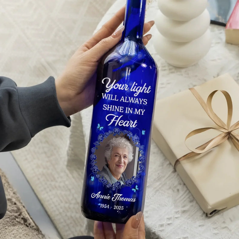 Custom Photo You Will Always Be Part Of Me - Memorial Personalized Custom Blue Bottle Lamp - Sympathy Gift For Family Members