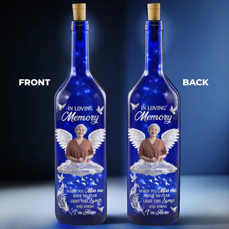 Custom Photo Though You Are Gone, Your Love Will Stay - Memorial Personalized Custom Blue Bottle Lamp - Sympathy Gift For Family Members