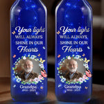 Custom Photo In Loving Memory, A Light That Never Dims - Memorial Personalized Custom Blue Bottle Lamp - Sympathy Gift For Family Members