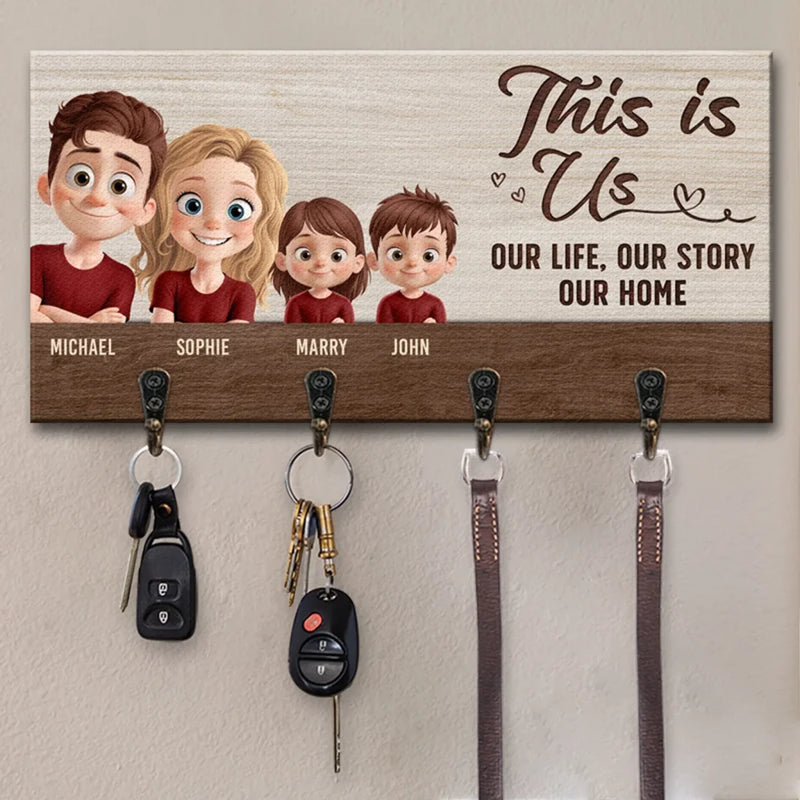 Keys To Happiness Start Here - Family Personalized Custom Home Decor Key Hanger, Key Holder - House Warming Gift For Family Members