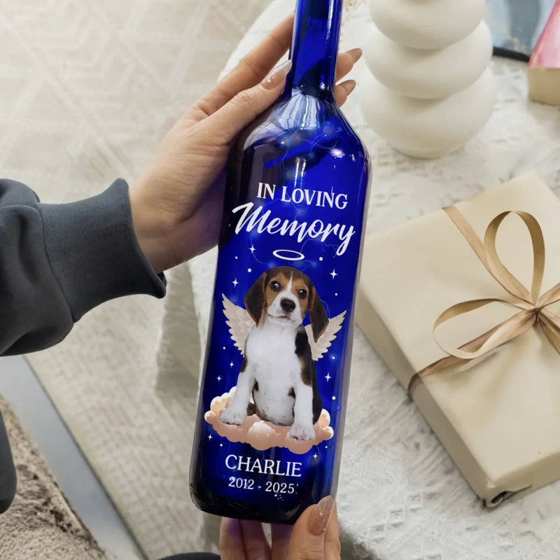 Custom Photo Gone But Never Forgotten - Memorial Personalized Custom Blue Bottle Lamp - Sympathy Gift For Pet Owners, Pet Lovers