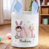 Hoppy Easter, Little Bunny - Family Personalized Custom Bunny Basket, Tote With Bunny Ears  - Easter Gift For Kids Egg Hunt, Family Members