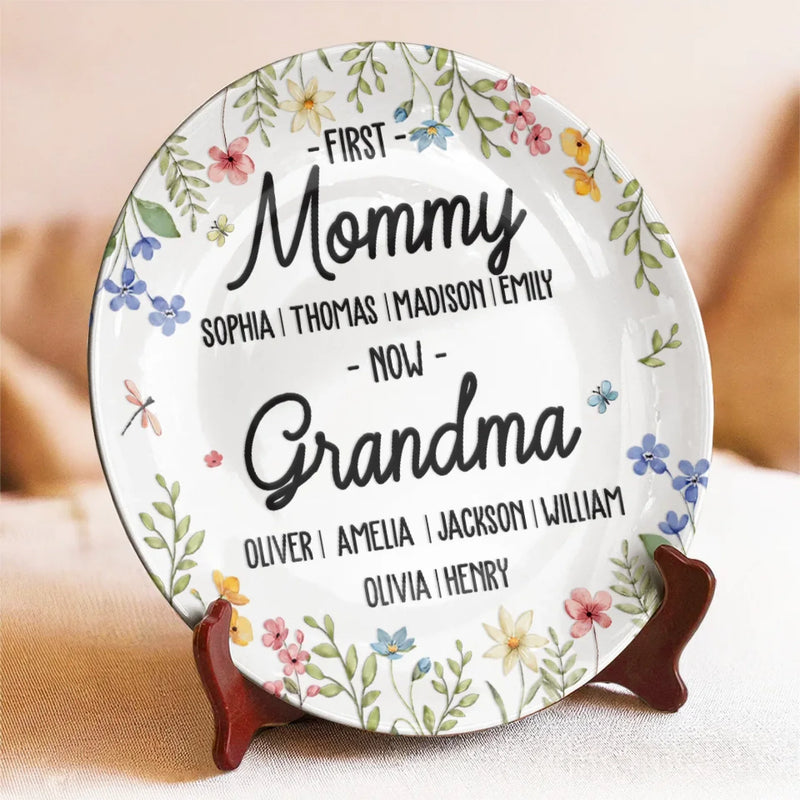 First Mother, Now Grandmother - Family Personalized Custom Ceramic Plate - Mother's Day, Gift For Mom, Grandma