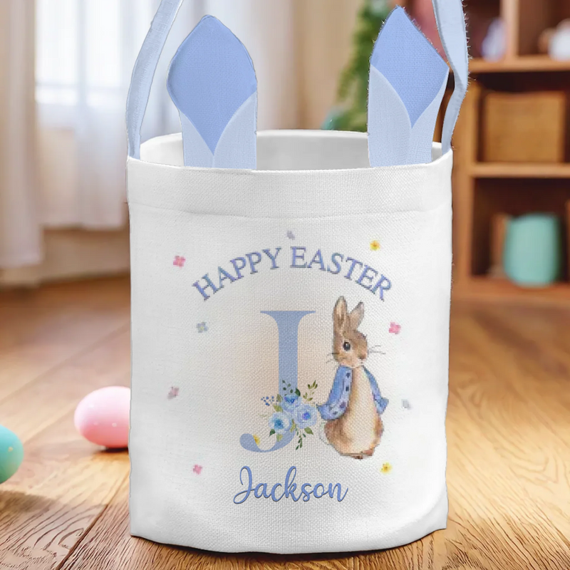 Springtime Magic, One Hop At A Time - Family Personalized Custom Bunny Basket, Tote With Bunny Ears  - Easter Gift For Kids Egg Hunt, Family Members