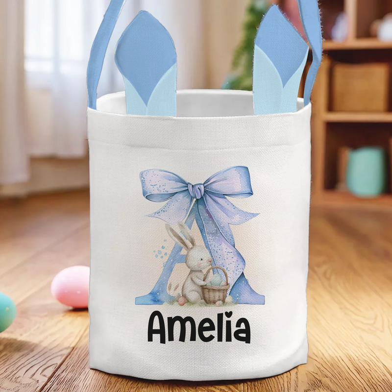 Bunny Kisses And Easter Wishes - Family Personalized Custom Bunny Basket, Tote With Bunny Ears  - Easter Gift For Kids Egg Hunt, Family Members