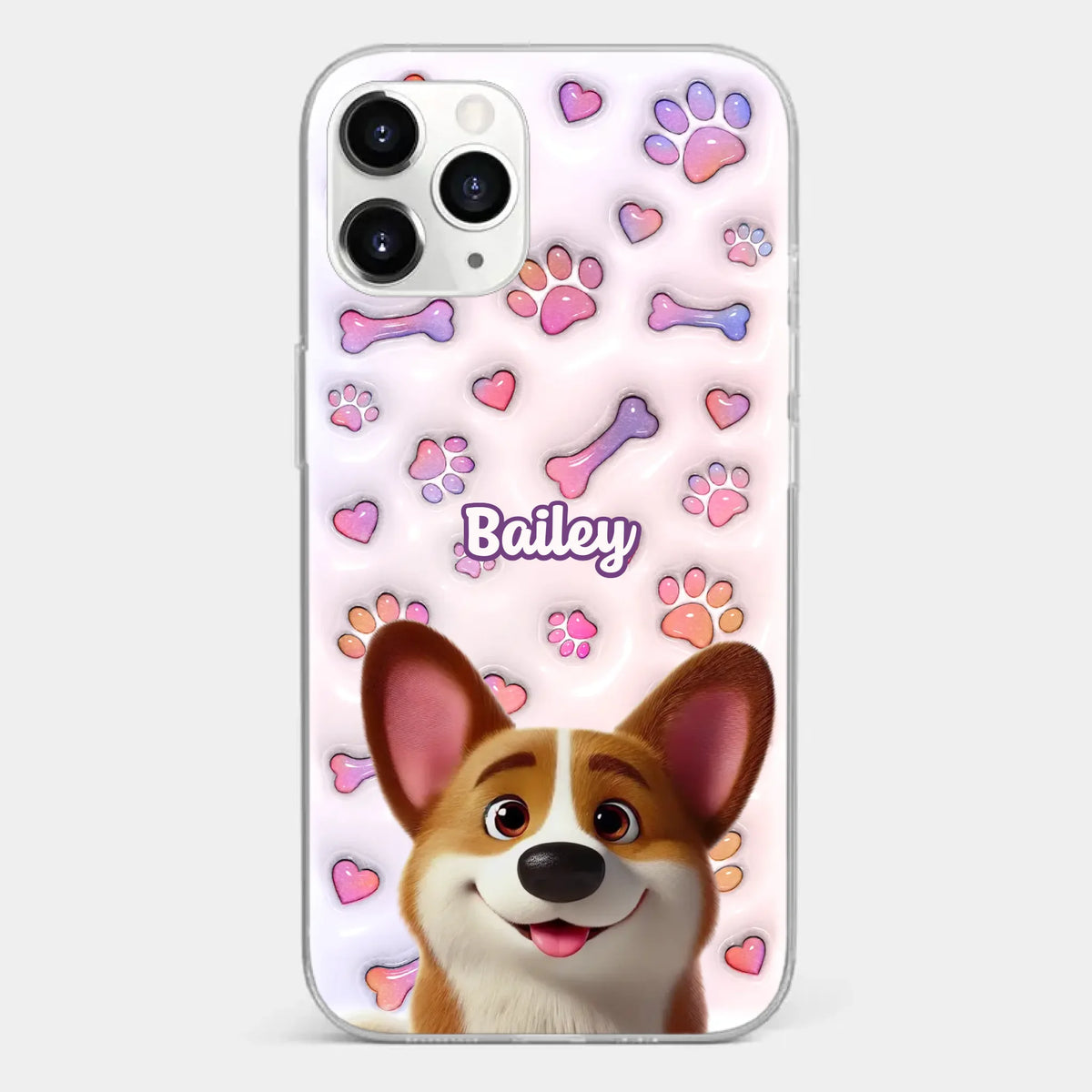 Tail Wagging Happiness - Dog Personalized Custom 3D Inflated Effect Printed Clear Phone Case - Gift For Pet Owners, Pet Lovers