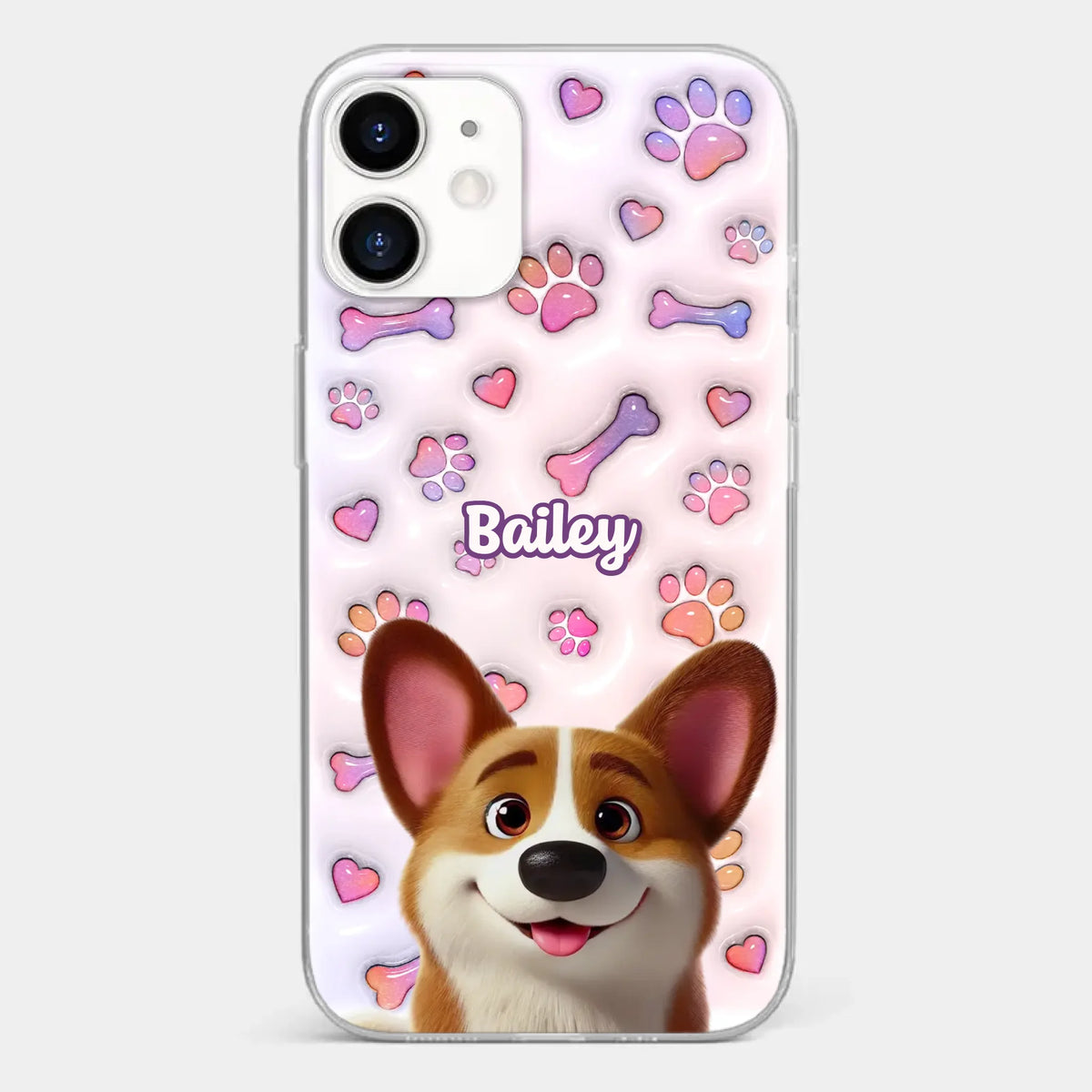 Tail Wagging Happiness - Dog Personalized Custom 3D Inflated Effect Printed Clear Phone Case - Gift For Pet Owners, Pet Lovers