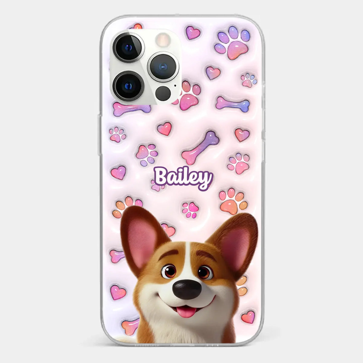 Tail Wagging Happiness - Dog Personalized Custom 3D Inflated Effect Printed Clear Phone Case - Gift For Pet Owners, Pet Lovers