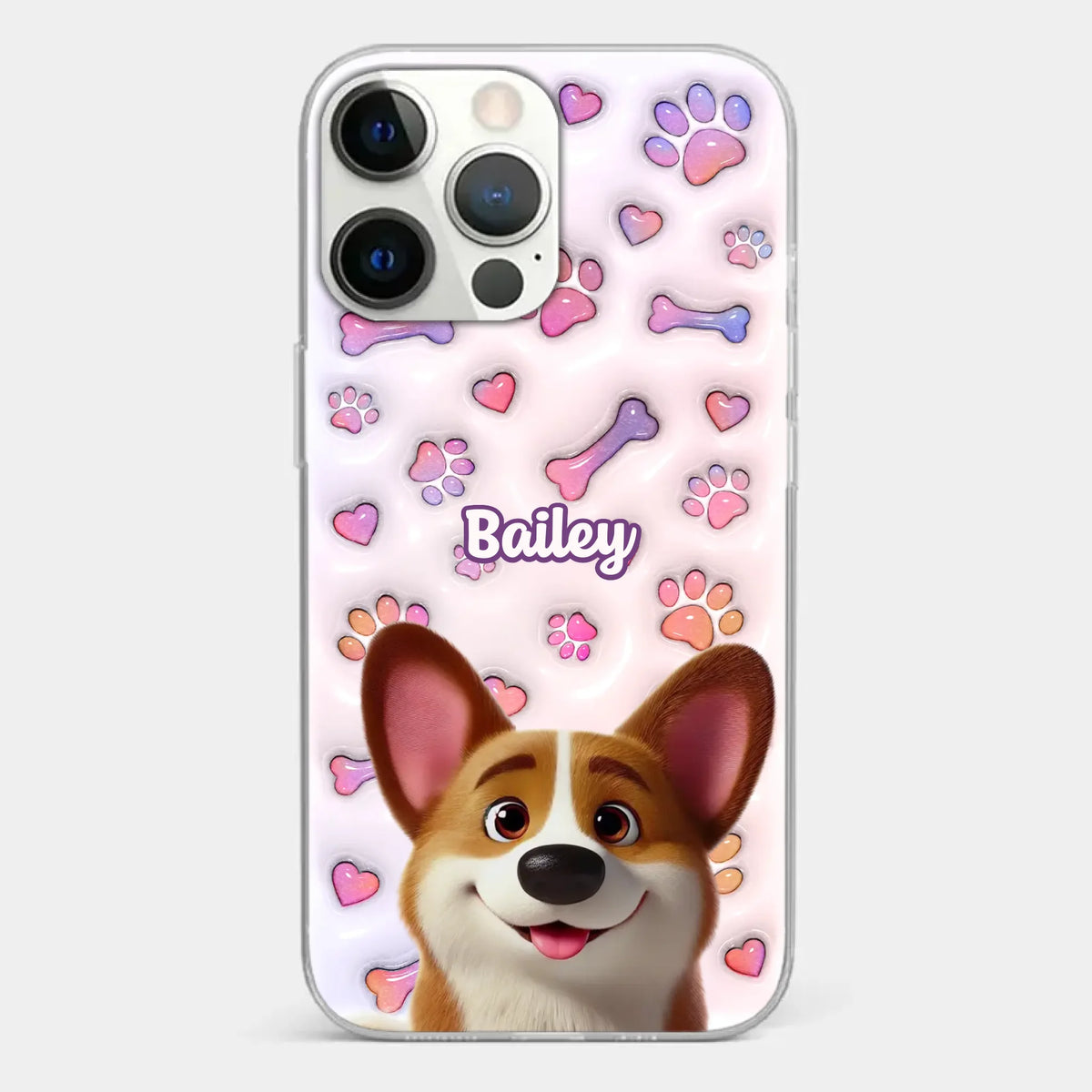 Tail Wagging Happiness - Dog Personalized Custom 3D Inflated Effect Printed Clear Phone Case - Gift For Pet Owners, Pet Lovers