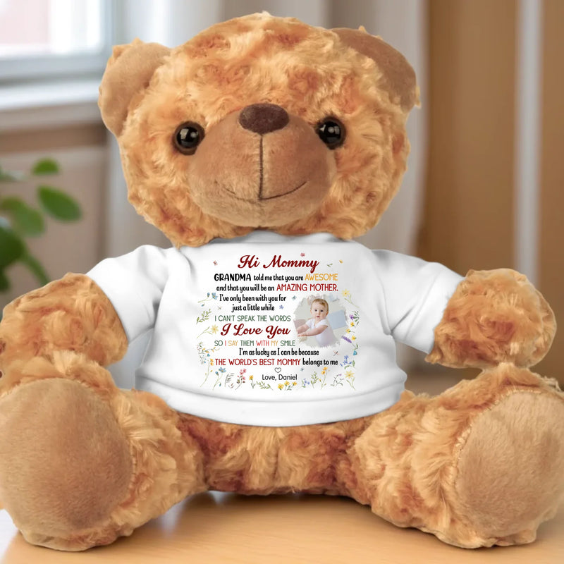 Custom Photo Your Love Makes The World Brighter- Family Personalized Custom Teddy Bear Plush - Mother's Day, Baby Shower Gift, Gift For First Mom, Newborn Baby