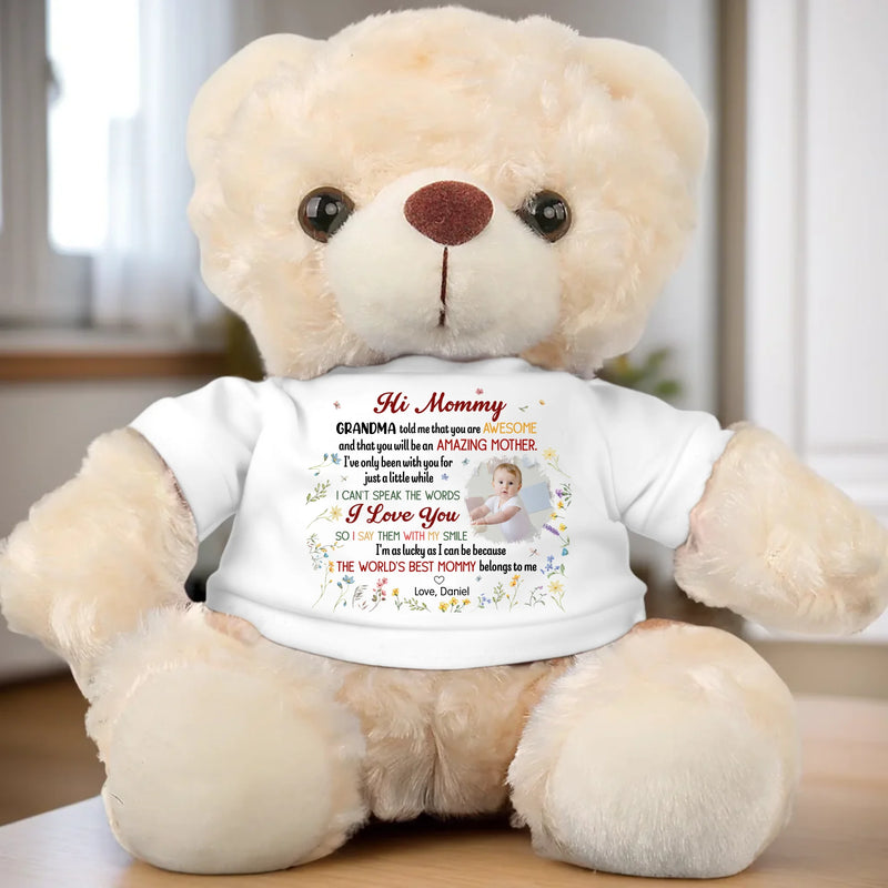 Custom Photo Your Love Makes The World Brighter- Family Personalized Custom Teddy Bear Plush - Mother's Day, Baby Shower Gift, Gift For First Mom, Newborn Baby
