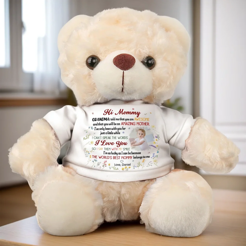 Custom Photo Your Love Makes The World Brighter- Family Personalized Custom Teddy Bear Plush - Mother's Day, Baby Shower Gift, Gift For First Mom, Newborn Baby