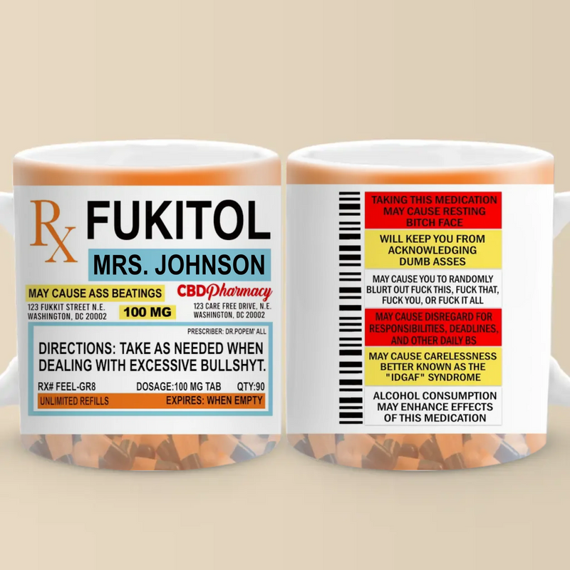 Fukitol Rx Prescription For Recharging Your Mind And Soul - Friend Personalized Custom Mug - New Arrival, Gift For Best Friends, Sisters, Family Members, Coworkers  AMZ