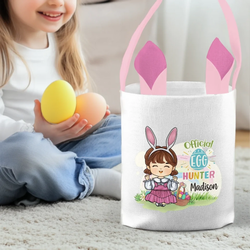 I'm An Official Egg Hunter - Family Personalized Custom Bunny Basket, Tote With Bunny Ears  - Easter Gift For Kids Egg Hunt, Family Members