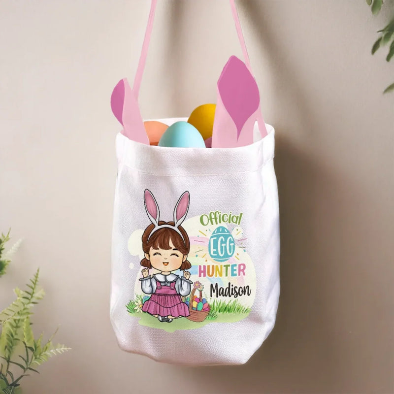 I'm An Official Egg Hunter - Family Personalized Custom Bunny Basket, Tote With Bunny Ears  - Easter Gift For Kids Egg Hunt, Family Members