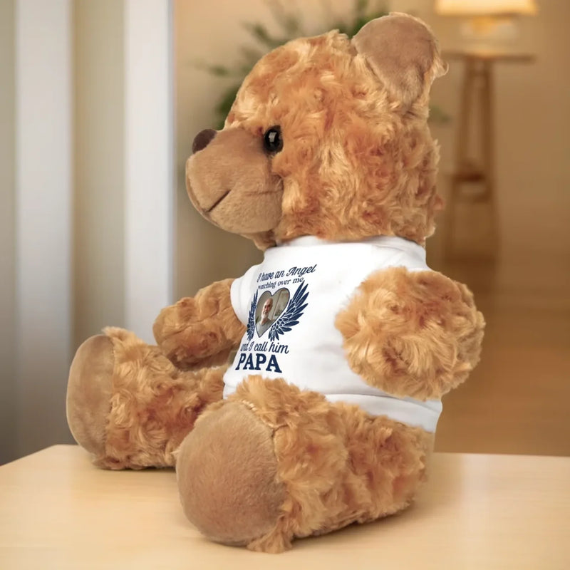 Custom Photo I Have An Angel Watching Over Me - Memorial Personalized Custom Teddy Bear Plush - Sympathy Gift For Family Members