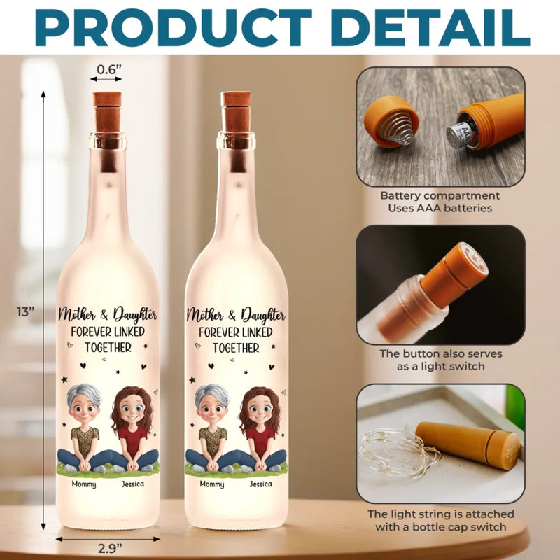 The Love Between Mother & Daughter Knows No Distance - Family Personalized Custom Bottle Lamp - Mother's Day, Gift For Mom, Daughter