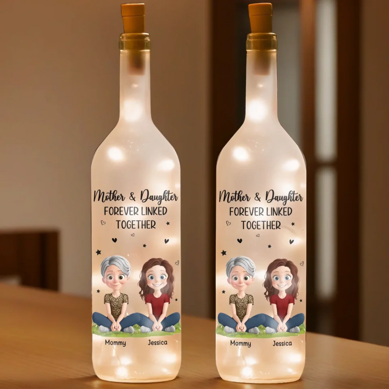 The Love Between Mother & Daughter Knows No Distance - Family Personalized Custom Bottle Lamp - Mother's Day, Gift For Mom, Daughter