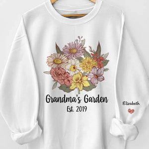 Each Flower Tells A Story, Every Name Holds Love - Family Personalized Custom Unisex Sweatshirt, Hoodie With Design On Sleeve - Mother's Day, Gift For Mom, Grandma