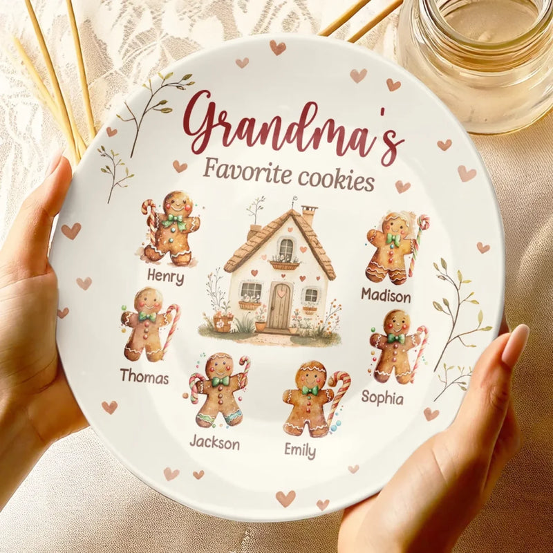 Grandma's Favorite Cookies - Family Personalized Custom Ceramic Plate - Mother's Day, Gift For Mom, Grandma