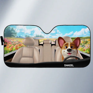 Paws On Board, Fun Ahead - Dog & Cat Personalized Custom Auto Windshield Sunshade, Car Window Protector - Gift For Pet Owners, Pet Lovers