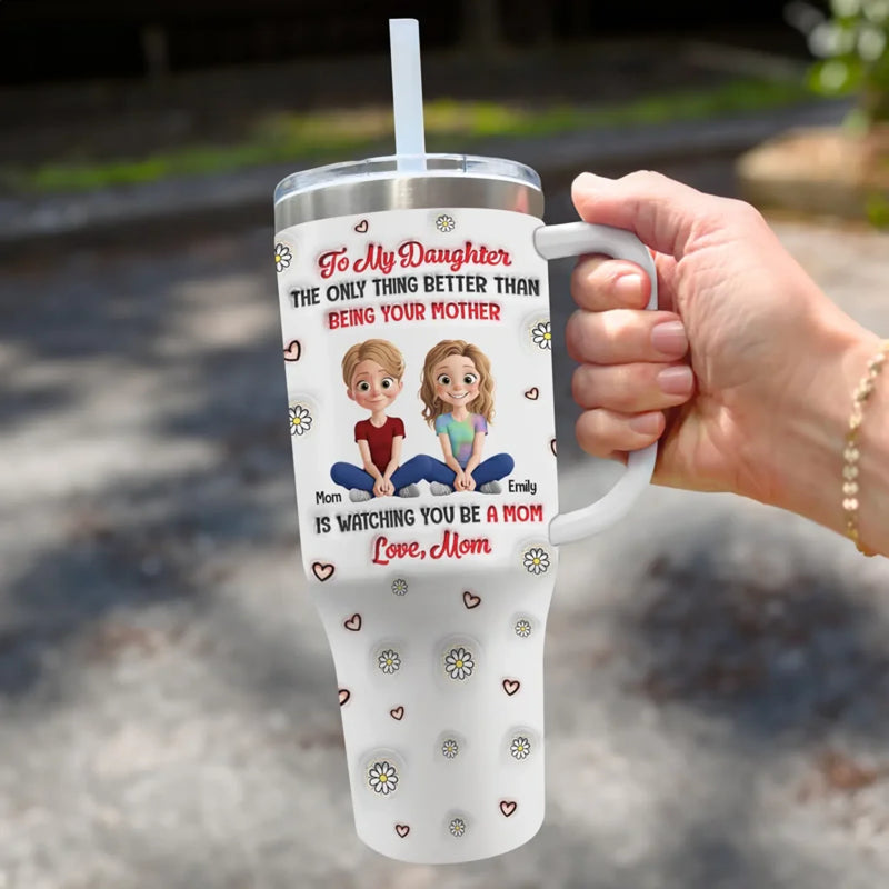A Bond That Lasts Generations - Family Personalized Custom 3D Inflated Effect Printed 40 Oz Stainless Steel Tumbler With Handle - Mother's Day, Gift For Mom, Daughter