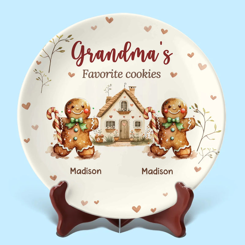 Grandma's Favorite Cookies - Family Personalized Custom Ceramic Plate - Mother's Day, Gift For Mom, Grandma