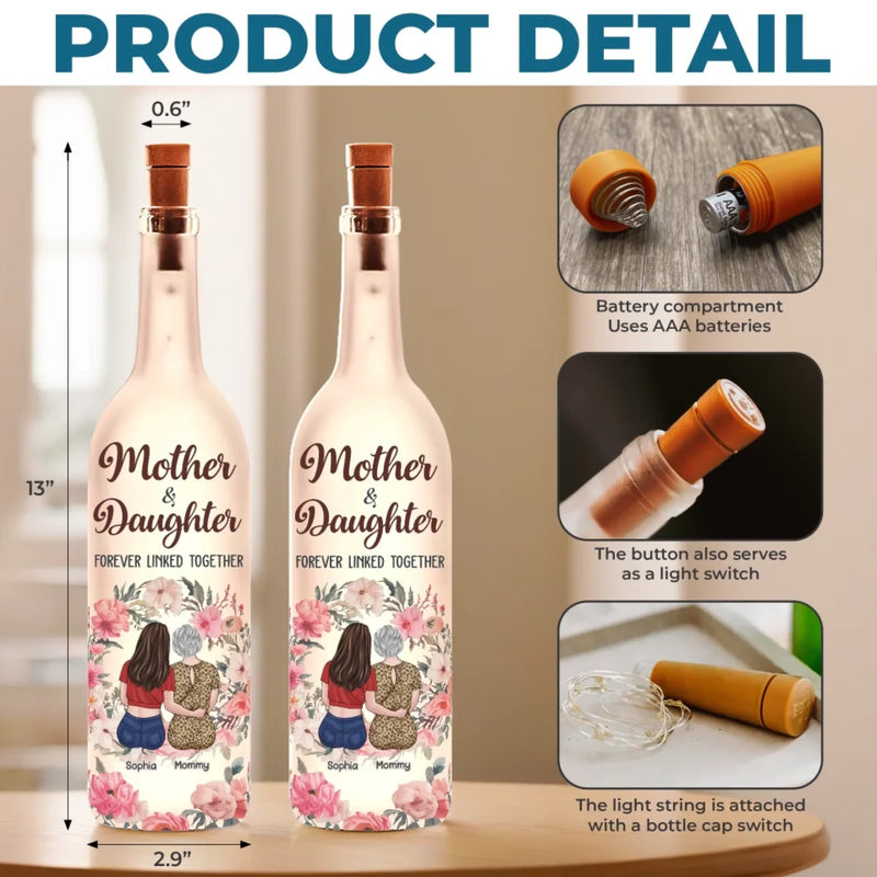 Forever Connected, Always Cherished - Family Personalized Custom Bottle Lamp - Mother's Day, Gift For Mom, Daughter