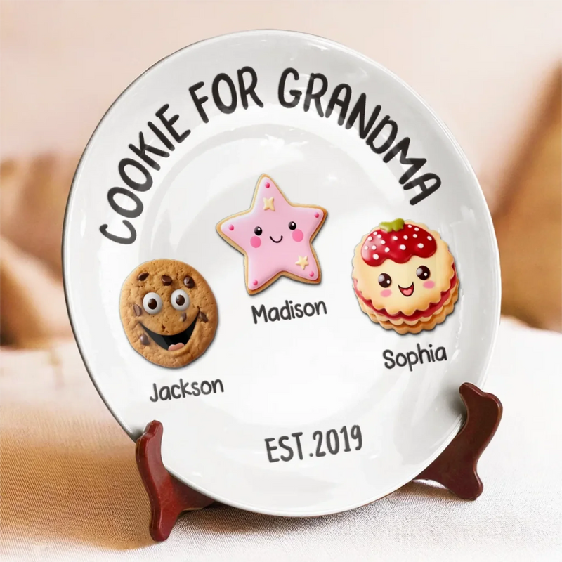 Grandma’s Cookie Plate, Full Of Love - Family Personalized Custom Ceramic Plate - Mother's Day, Gift For Mom, Grandma