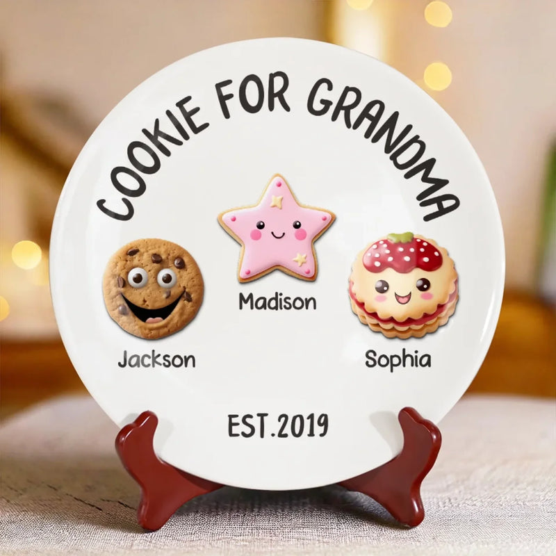 Grandma’s Cookie Plate, Full Of Love - Family Personalized Custom Ceramic Plate - Mother's Day, Gift For Mom, Grandma