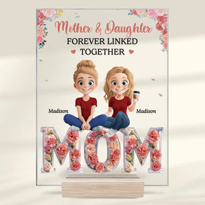 Liés à jamais, toujours aimés - Plaque rectangulaire personnalisée en acrylique pour la famille - Cadeau pour la fête des mères, maman, fille
