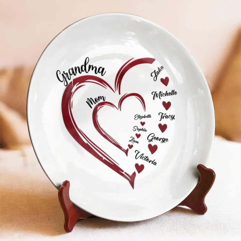 Grandma’s Heart, Our Forever Home - Family Personalized Custom Ceramic Plate - Mother's Day, Gift For Mom, Grandma