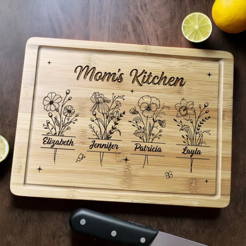 Happiness Is Homemade In Mom’s Kitchen - Family Personalized Custom Engraved Wooden Cutting Board - Mother's Day, Gift For Mom, Grandma