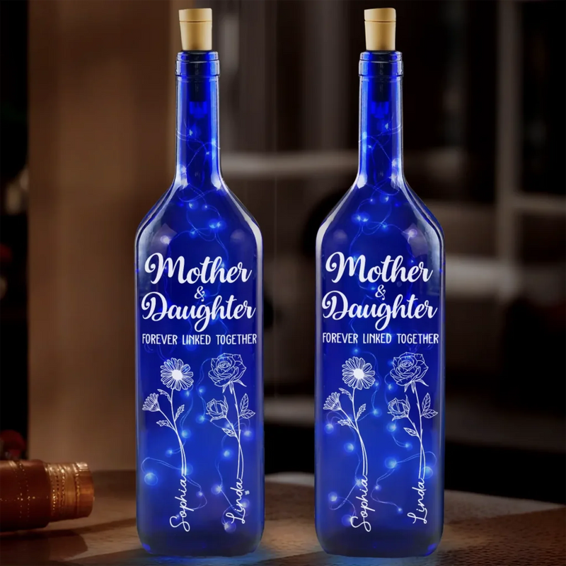 Radiant Love, Eternal Connection - Family Personalized Custom Blue Bottle Lamp - Mother's Day, Gift For Mom, Daughter