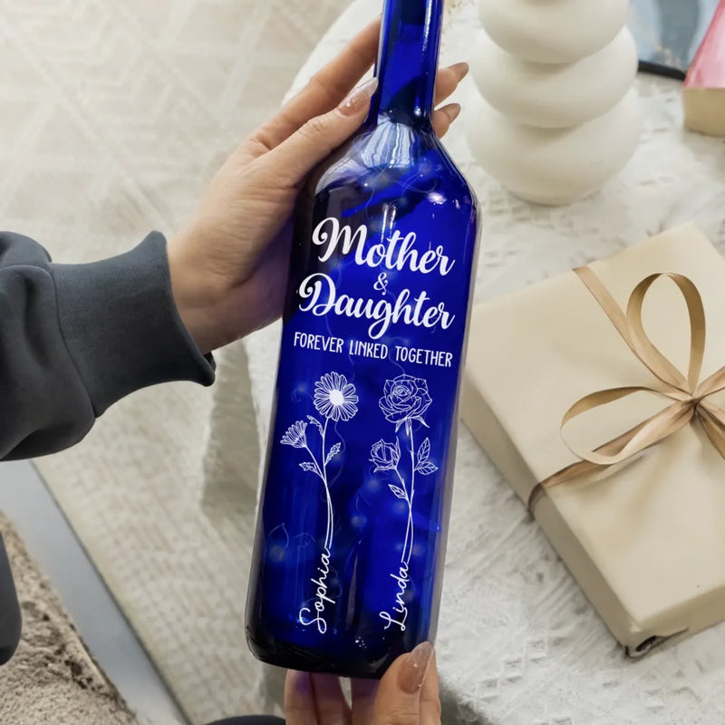 Radiant Love, Eternal Connection - Family Personalized Custom Blue Bottle Lamp - Mother's Day, Gift For Mom, Daughter
