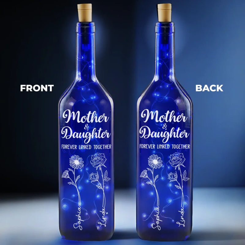 Radiant Love, Eternal Connection - Family Personalized Custom Blue Bottle Lamp - Mother's Day, Gift For Mom, Daughter