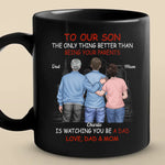 Guiding You, Watching You Grow - Family Personalized Custom Black Mug - Father's Day, Gift For Son