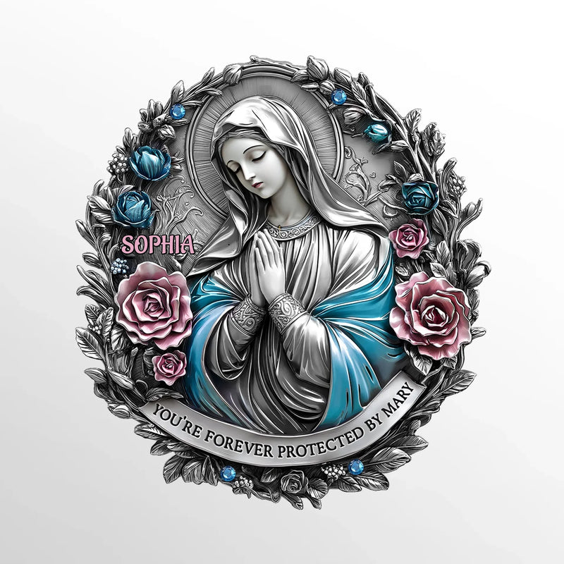 You're Forever Protected By Mary - Memorial Personalized Custom Car Visor Clip - Sympathy Gift For Family Members