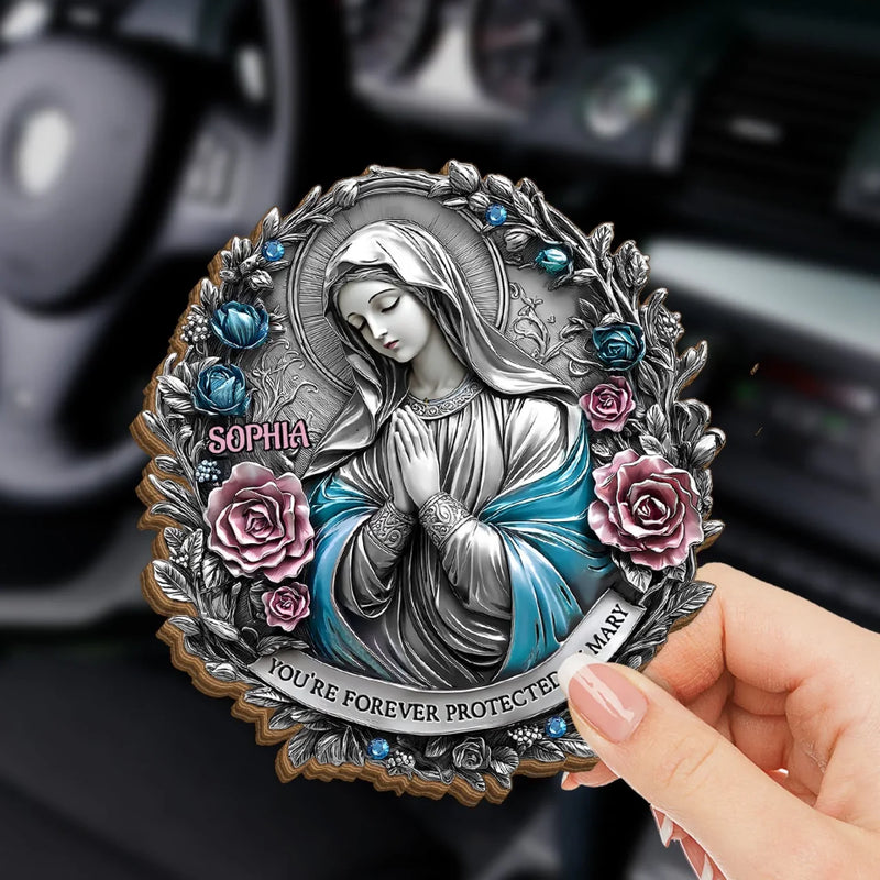 You're Forever Protected By Mary - Memorial Personalized Custom Car Visor Clip - Sympathy Gift For Family Members