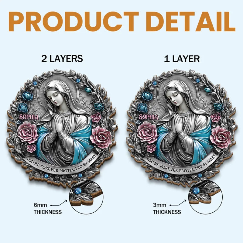 You're Forever Protected By Mary - Memorial Personalized Custom Car Visor Clip - Sympathy Gift For Family Members