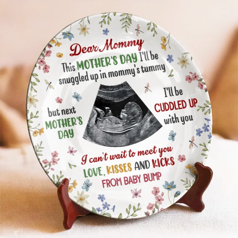 Custom Photo From My Tiny Hands To Your Big Heart - Family Personalized Custom Ceramic Plate - Mother's Day, Baby Shower Gift, Gift For First Mom