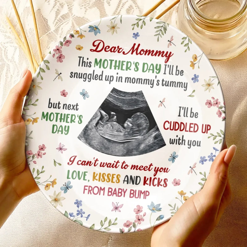 Custom Photo From My Tiny Hands To Your Big Heart - Family Personalized Custom Ceramic Plate - Mother's Day, Baby Shower Gift, Gift For First Mom