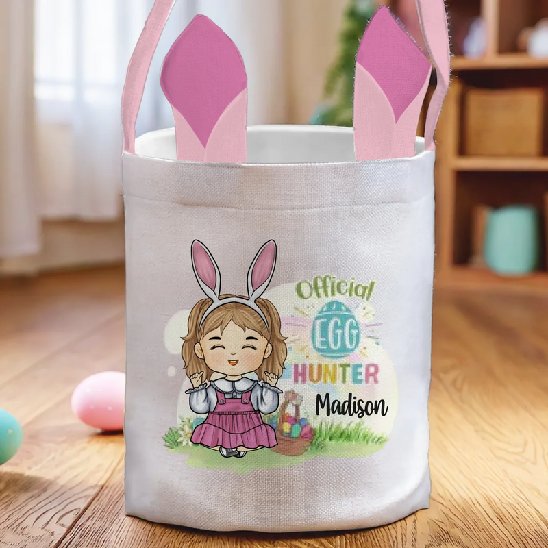 I'm An Official Egg Hunter - Family Personalized Custom Bunny Basket, Tote With Bunny Ears  - Easter Gift For Kids Egg Hunt, Family Members