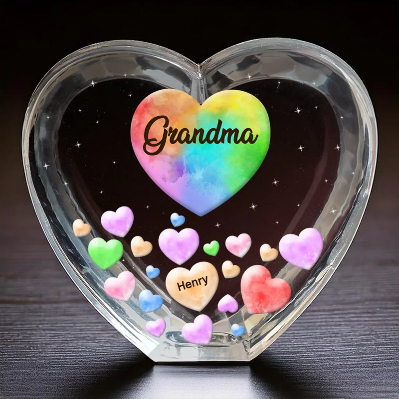Grandma Makes Life Sweeter - Family Personalized Custom 3D Crystal Heart Shaped - Mother's Day, Gift For Mom, Grandma