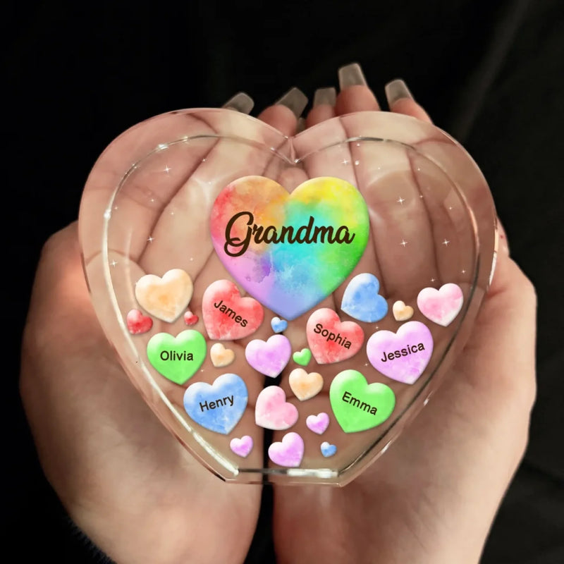 Grandma Makes Life Sweeter - Family Personalized Custom 3D Crystal Heart Shaped - Mother's Day, Gift For Mom, Grandma