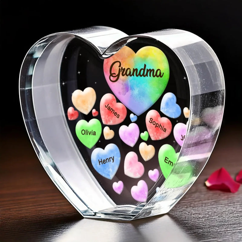 Grandma Makes Life Sweeter - Family Personalized Custom 3D Crystal Heart Shaped - Mother's Day, Gift For Mom, Grandma