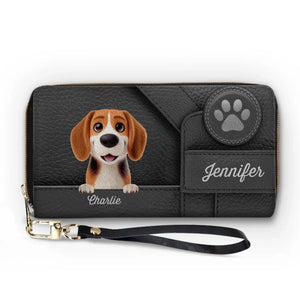 Happiness Is A Wagging Tail - Dog & Cat Personalized Custom Leather Long Wallet - Gift For Pet Owners, Pet Lovers