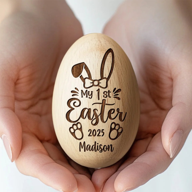 Soft As A Bunny, Sweet As Easter Candy - Family Personalized Custom Wooden Egg Shaker - Easter Gift For Baby Kids, Newborn Baby