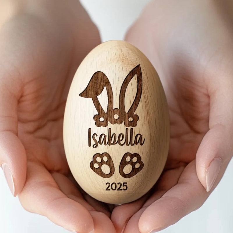 Cherishing My First Easter - Family Personalized Custom Wooden Egg Shaker - Easter Gift For Baby Kids, Newborn Baby