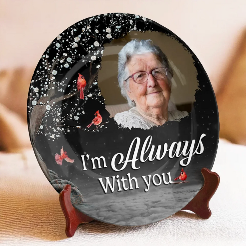 Custom Photo In Our Hearts, Your Memory Stays - Memorial Personalized Custom Ceramic Plate - Sympathy Gift For Family Members